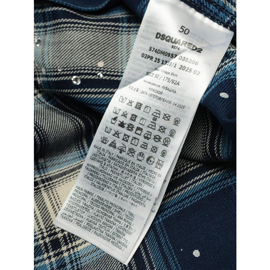 ディースクエアード シャツ 長袖 トップス メンズ DSQUARED2 ラインストーン チェック柄 Sparkling Vintage D2DM957D35206の画像