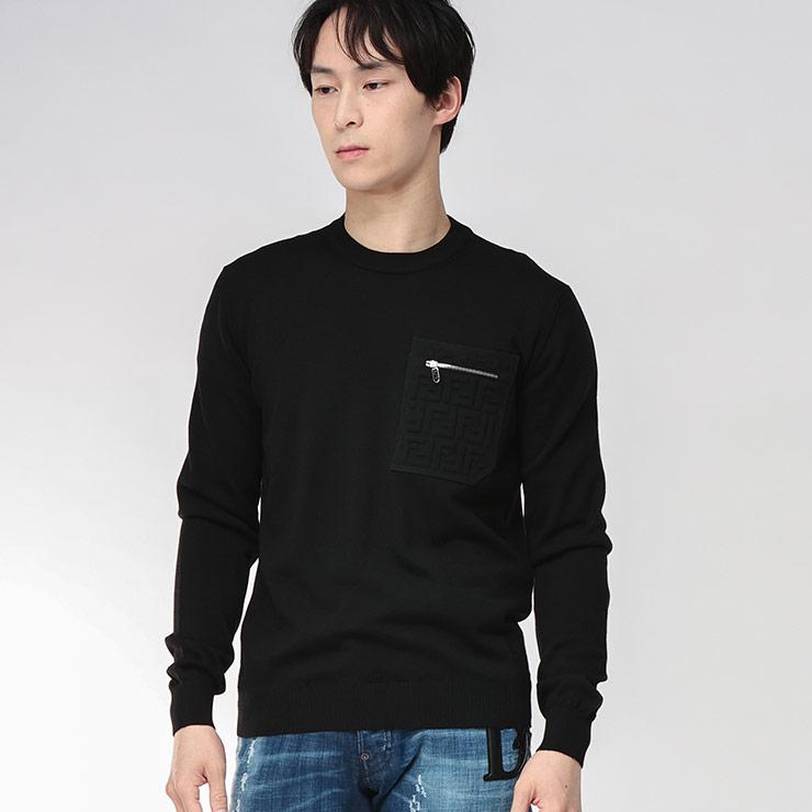 黒/Sサイズ◆フェンディ  メンズニット FENDI 長袖セーター FENDI（フェンディ） ニット メンズ ロゴ ジップ ズッカ柄 ポケット