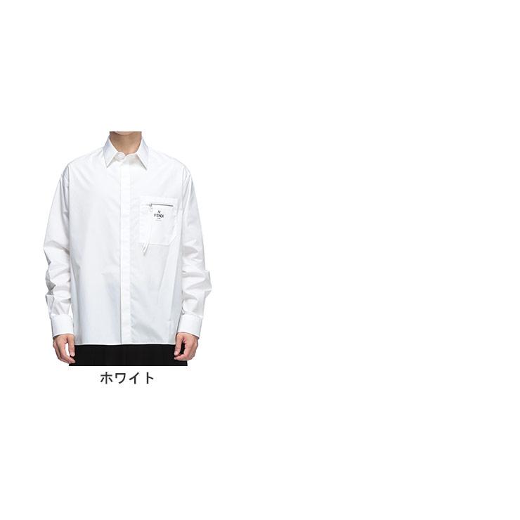 フェンディ シャツ メンズ FENDI ロゴ 無地 ジップポケット 長袖 シャツ コットン FDFS1098AN08の画像