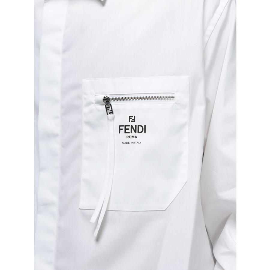 フェンディ シャツ メンズ FENDI ロゴ 無地 ジップポケット 長袖 シャツ コットン FDFS1098AN08の画像