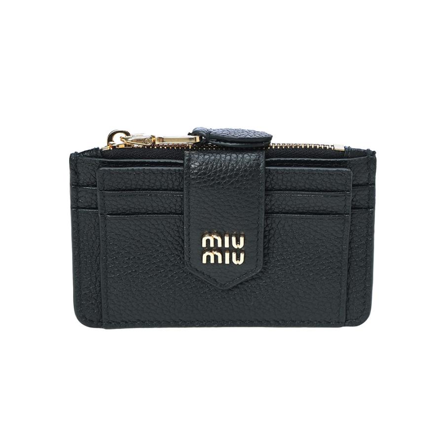希少✨ミュウミュウ 二つ折り財布 ドット レザー ロゴ金具 ブラック 黒 miu miu（ミュウミュウ） ウォレット レディース ロゴ シボレザー ミニ