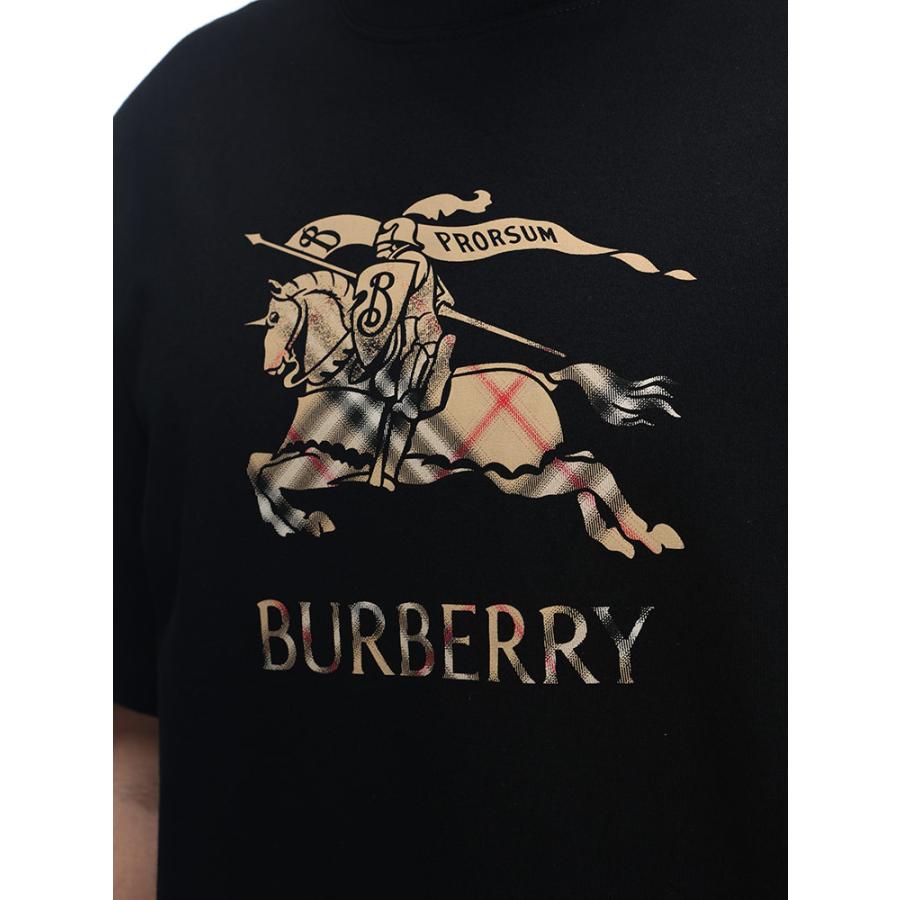 バーバリー メンズ Tシャツ 半袖 BURBERRY ロゴプリント チェック エクストリアンナイト クルーネック Tシャツ BB81190131 ブランド トップス ブラックの画像