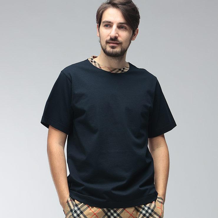【新品】BURBERRY チェック柄袖 半袖Tシャツ BURBERRY（バーバリー） メンズ Tシャツ 半袖 チェック切り替え クルー