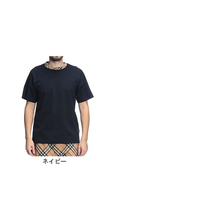 BURBERRY 半袖Tシャツ 38 ネイビー チェック襟 BURBERRY（バーバリー） メンズ Tシャツ 半袖 チェック切り替え クルー