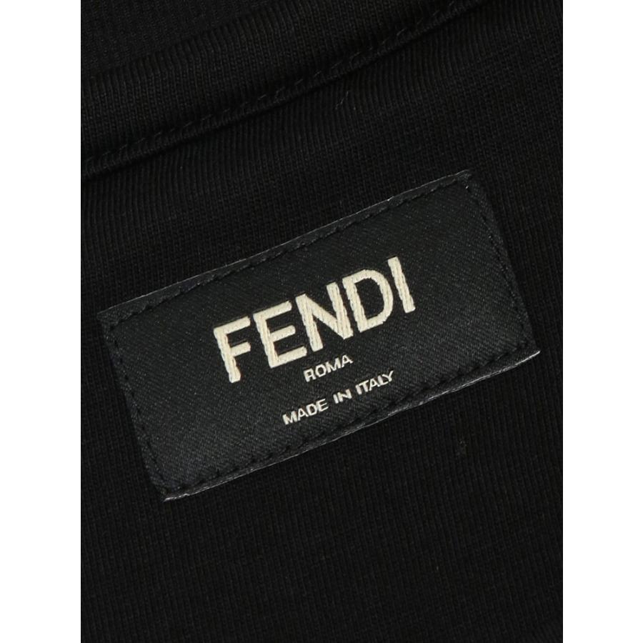 フェンディ メンズ Tシャツ 半袖 FENDI ロゴ 刺繍 クルーネック コットン Tシャツ FDFY0936AW0W ブランド トップス ブラックの画像