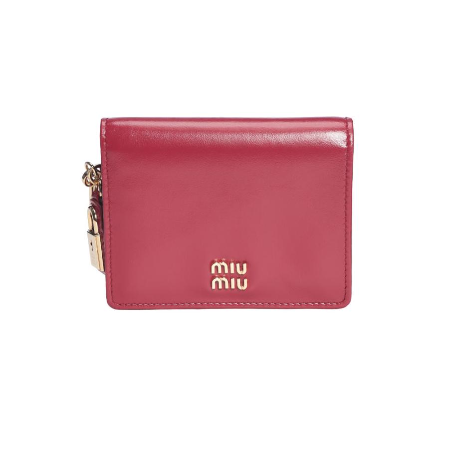 ミュウミュウ レディース 財布 MIU MIU ロゴ レザー ロックチャーム 二つ折り財布 ミニ財布 MIU5MV20421IGA ブランド ウォレット プレゼント ギフトの画像