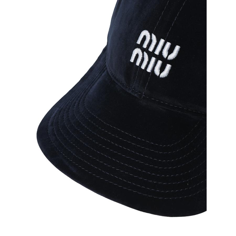 ミュウミュウ レディース キャップ MIU MIU ロゴ 刺繍 ベルベット ベースボールキャップ MIU5HC3692CUA ブランド 帽子 ブラック ネイビー プレゼントの画像