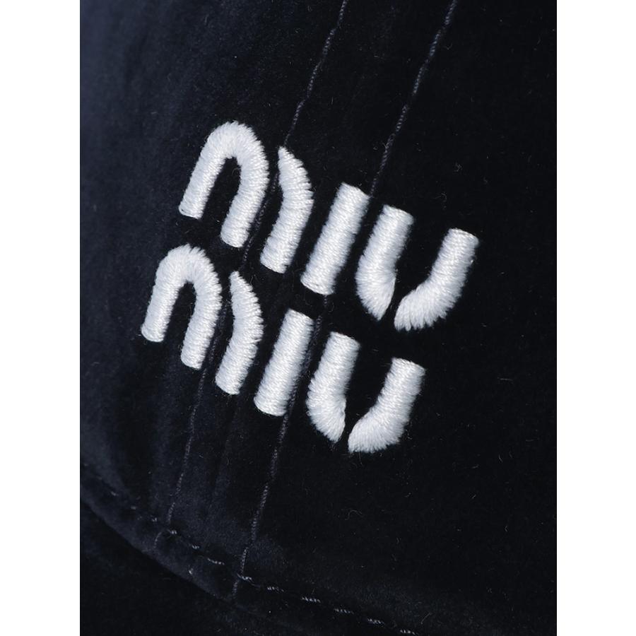 ミュウミュウ レディース キャップ MIU MIU ロゴ 刺繍 ベルベット ベースボールキャップ MIU5HC3692CUA ブランド 帽子 ブラック ネイビー プレゼントの画像