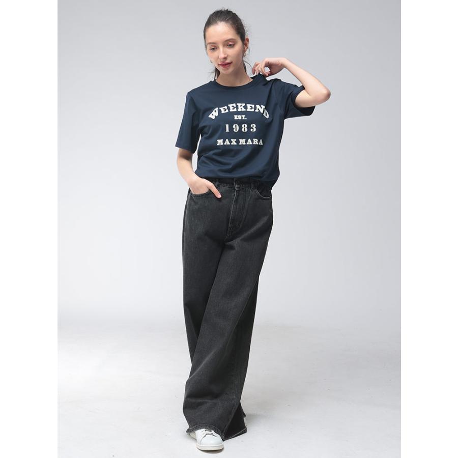 マックスマーラ ロゴ刺繍 スキューバ ジャージー Tシャツ ネイビー S MAX MARA 半袖 Tシャツ TUBO トゥーボ スキューバ ジャージー (S Max
