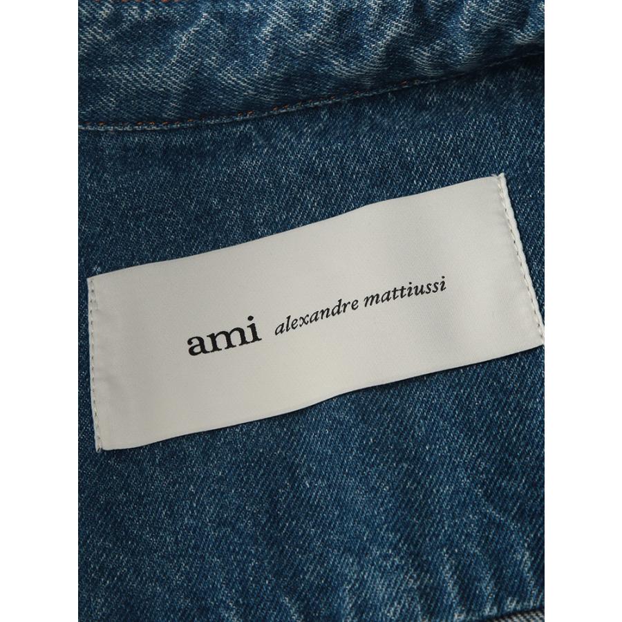 アミパリス AMI PARIS メンズ デニムジャケット 胸ロゴ ウォッシュドデニム シャツジャケット AMUJK897DE0046 ブランド アウター Gジャン 春の画像