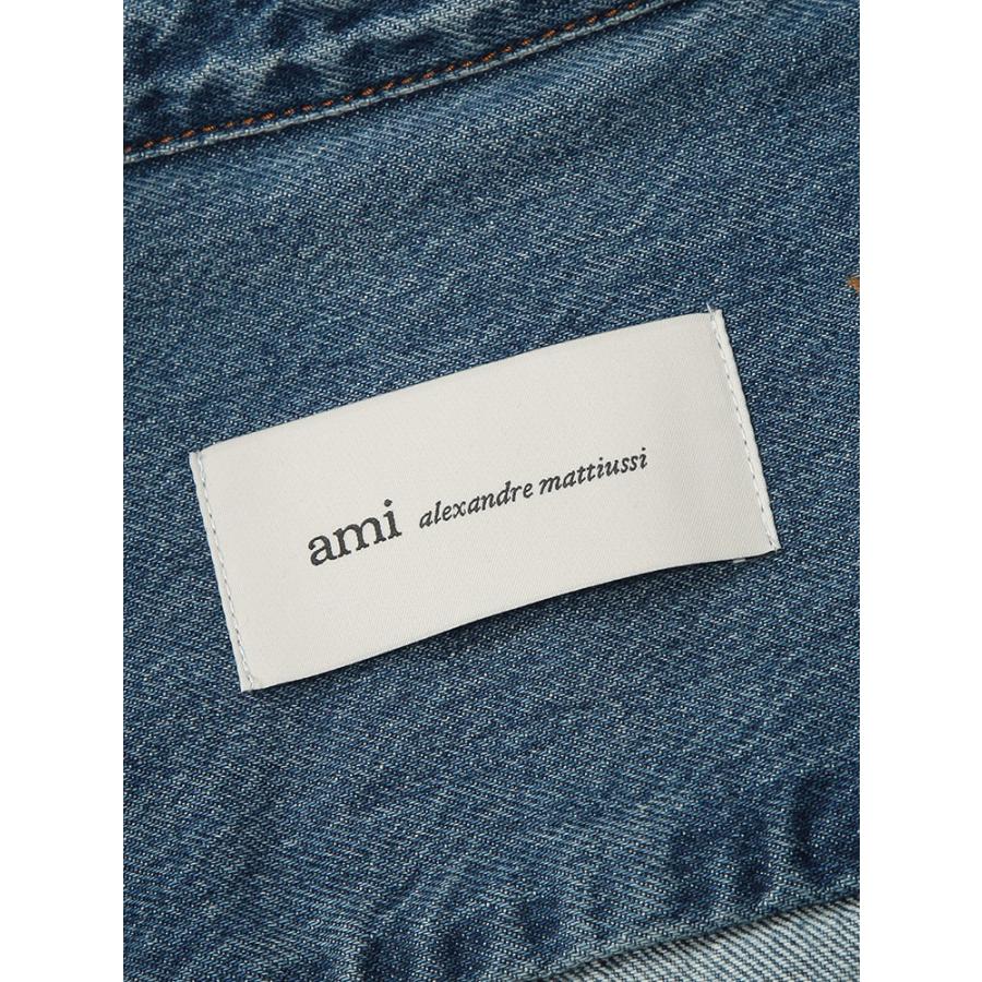 アミパリス AMI PARIS メンズ デニムシャツ 長袖 胸ロゴ ライトウォッシュ ボタンダウン デニム AMUSH786DE0056 ブランド トップス カジュアルシャツ 春の画像