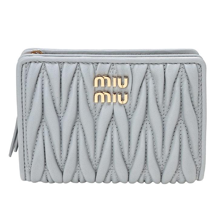 miu miu ミニ財布 二つ折り財布　リボン グレー miu miu（ミュウミュウ） レディース 財布 マテラッセ レザー 二つ折り