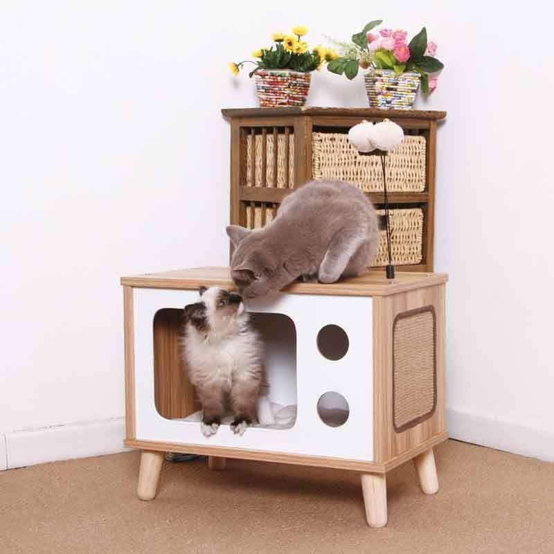 21人気の インテリア Tvテレビ おもちゃも 爪とぎ 小屋 ペットハウス ペット猫ベッド おもちゃも 小屋 ペット猫ベッド 木製 木製 組立品 面白い 犬用品