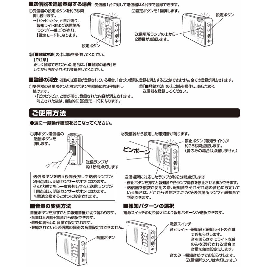 【平日15時まで即日出荷】ELPA ワイヤレスチャイムセット(受信器2台+送信器1台+防水型送信器1台）(EWS-P52×2)(EWS-P30×1)(EWS-P32×1)_5