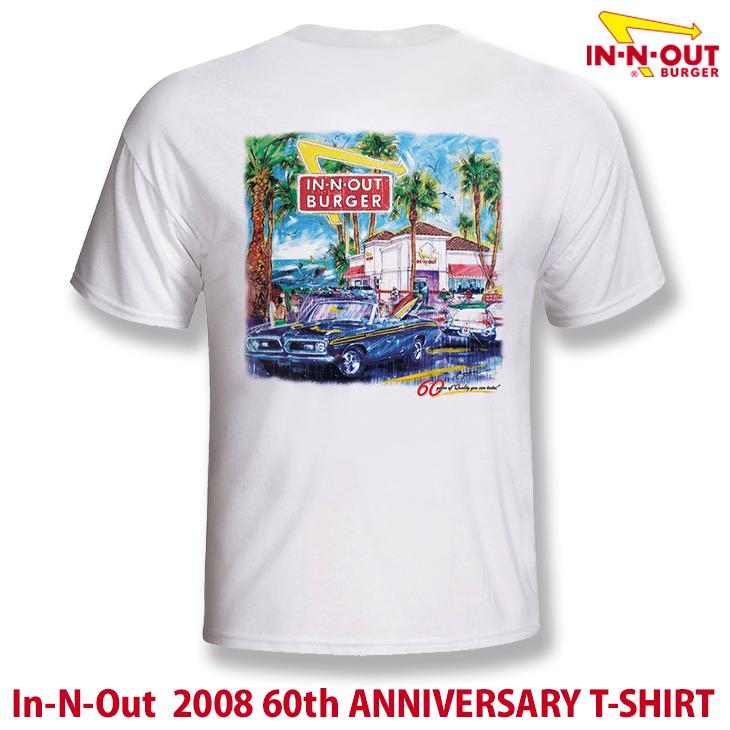 IN-N-OUT BURGER：US直輸入 2008 60th ANNIVERSARY T-SHIRT California ホワイト 半袖 ロゴ Tee イネナウトバーガー Tシャツ | 
