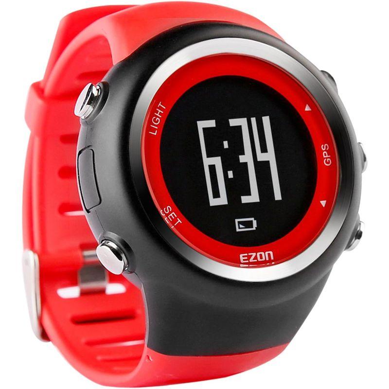 ランニングウォッチ GPS 腕時計 デジタル ウォッチ 防水 軽量 Bluetooth搭載 歩数計 EZONT031 (レッド