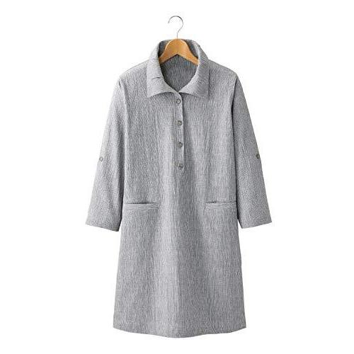 日本製 亀田縞 チュニック ゆったり デザイン衿 ロールアップ 綿100 先 