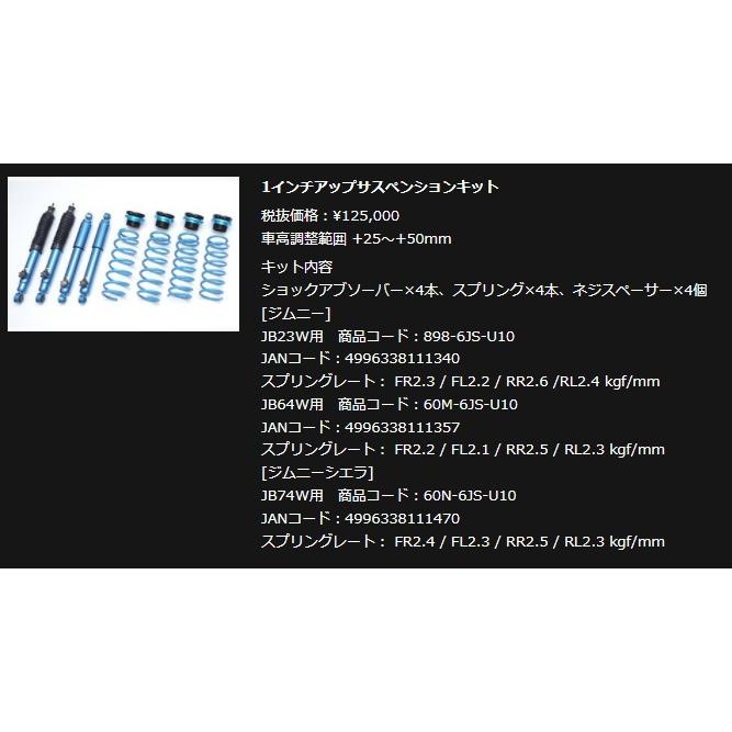 クスコ　1インチアップサスペンションキット　ジムニー　6JS　JB64W　U10　60M　2018.7〜