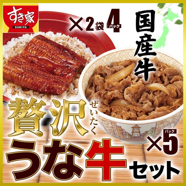 すき家 贅沢うな牛セット うなぎ4パック×すき家 国産牛使用牛丼の具5パック  蒲焼 ウナギ 鰻 ギフト｜zenshotsuhan