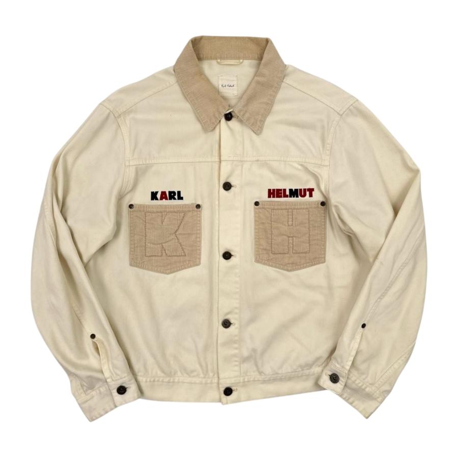 KARL HELMUT ロゴアップリケ使いレザージャケット ホワイト・ベージュ