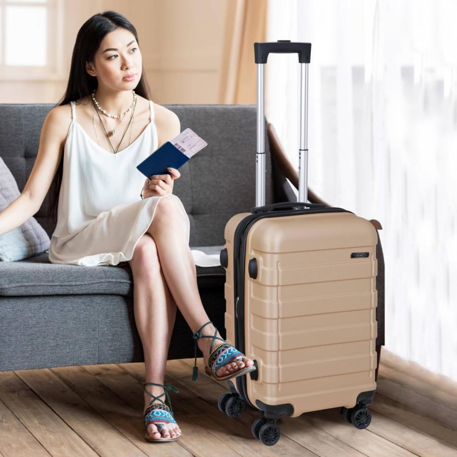 「セール価格」スーツケース sサイズ 機内持ち込み 静音 旅行かばん 海外旅行 トランク 旅行用品 出張 ビジネス 軽量 シャンパン色 おしゃれ｜zeny