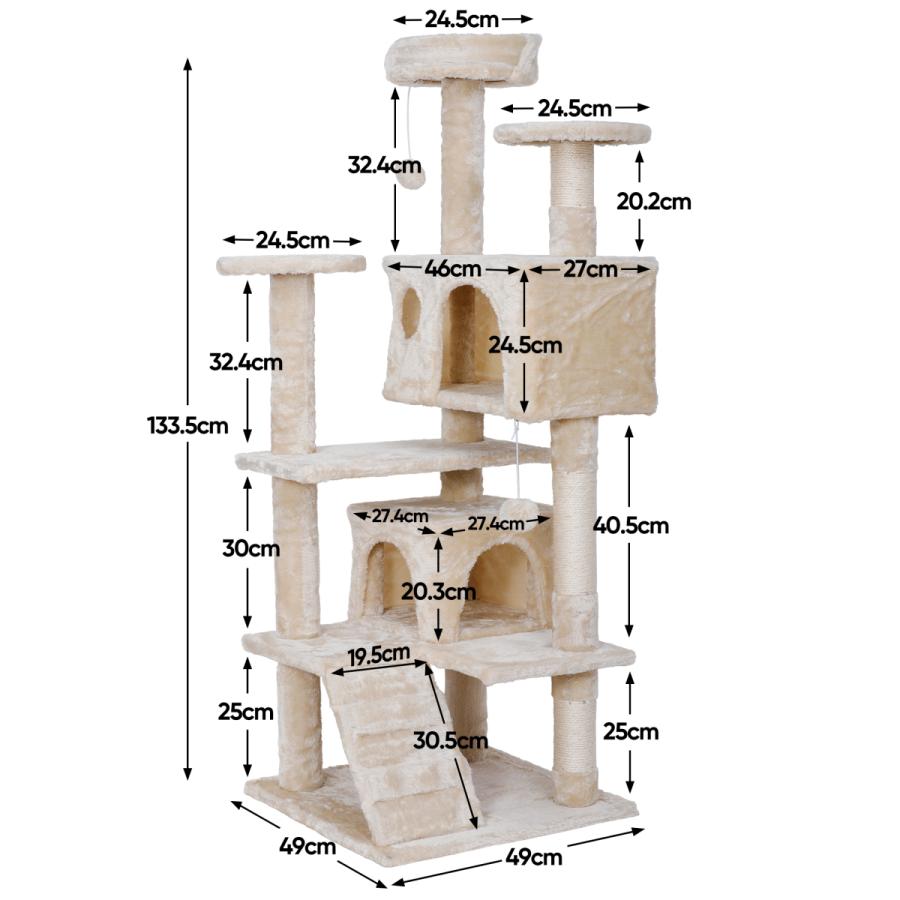 キャットタワー 据え置き 猫タワー安定性抜群 猫ハウス 天然サイザル麻 爪とぎポール おもちゃ  多頭飼い ふわふわ 組立簡単 ベージュ｜zeny｜02