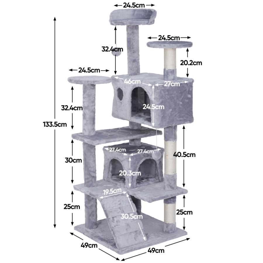 人気色 　キャットタワー 据え置き 高さ135 キャットツリー 猫タワー 据え置きタイプ 天然サイザル麻 爪とぎ柱 猫部屋2つ付き  グレー｜zeny｜07