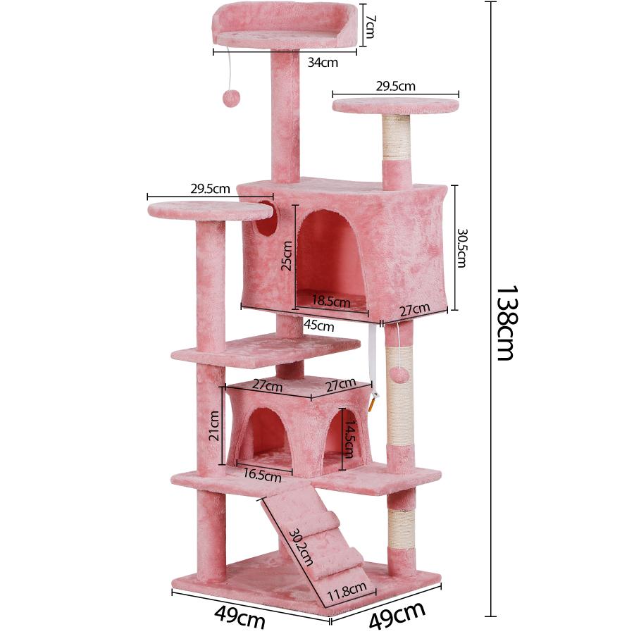 キャットタワー/ニャンダーキャッスル/ピンク ☆高さ139cm 多色 キャットタワー 据え置き 猫タワー 猫ハウス 天然