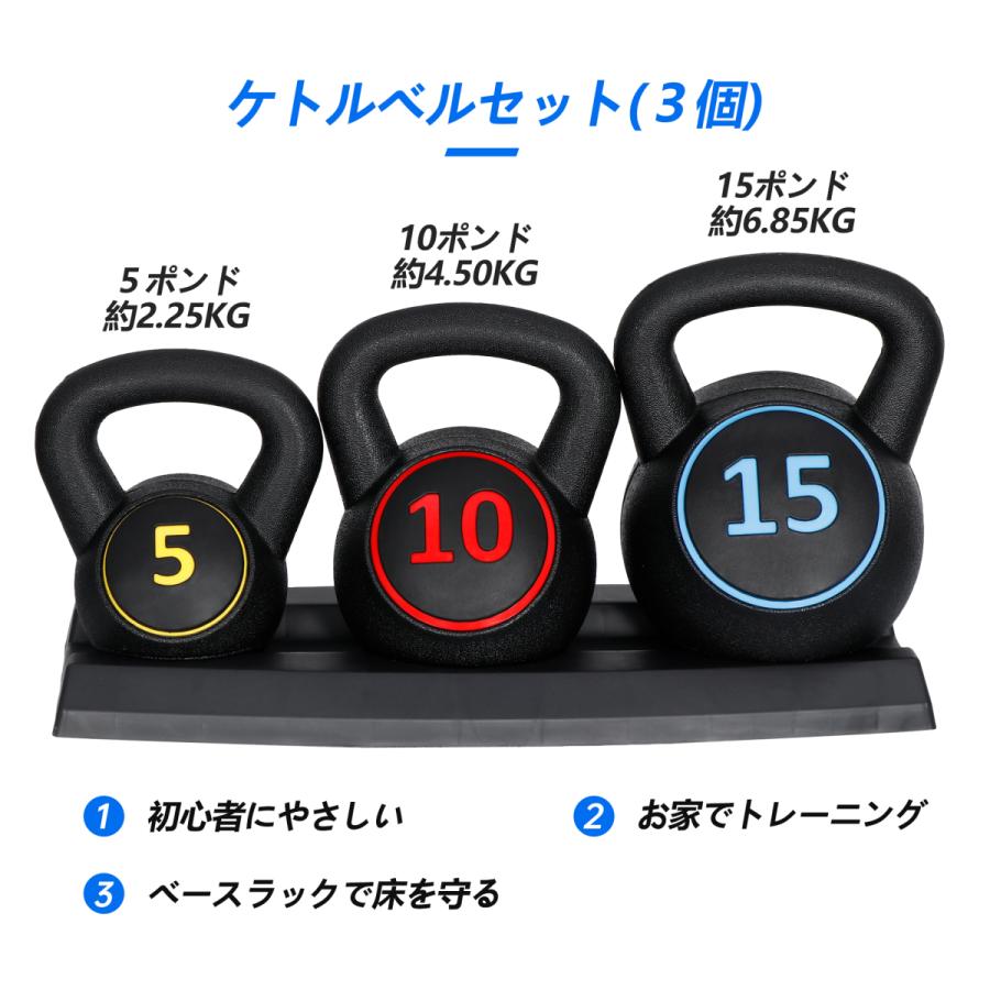 ケトルベル 5 10 15ポンド（2.3kg，4.5kg，7kg）体幹トレーニング