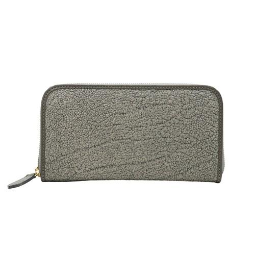 ヒポポタマスレザー （かば革）本革 ラウンドファスナー 長財布 グレー