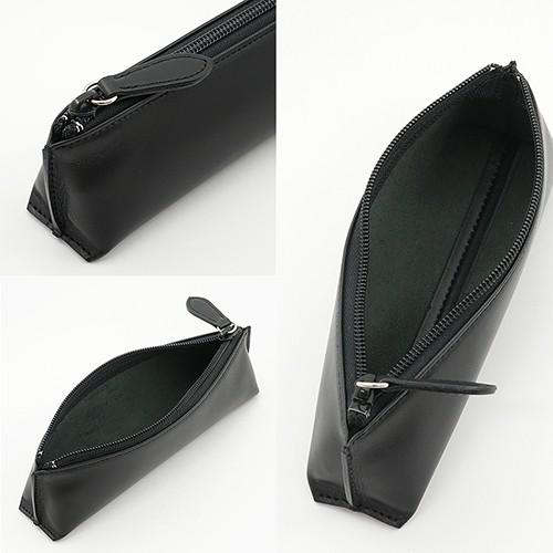 牛革 スムース レザー ペンケース (黒) 大人 の 本革 筆箱 ブラック