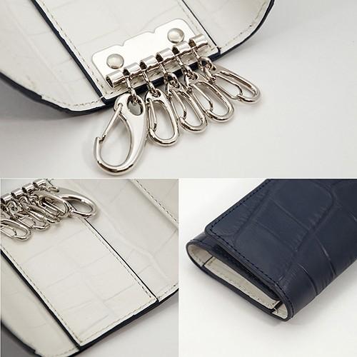 クロコダイル風型押し 牛革 5連 キーケース 3つ折り カードポケット付