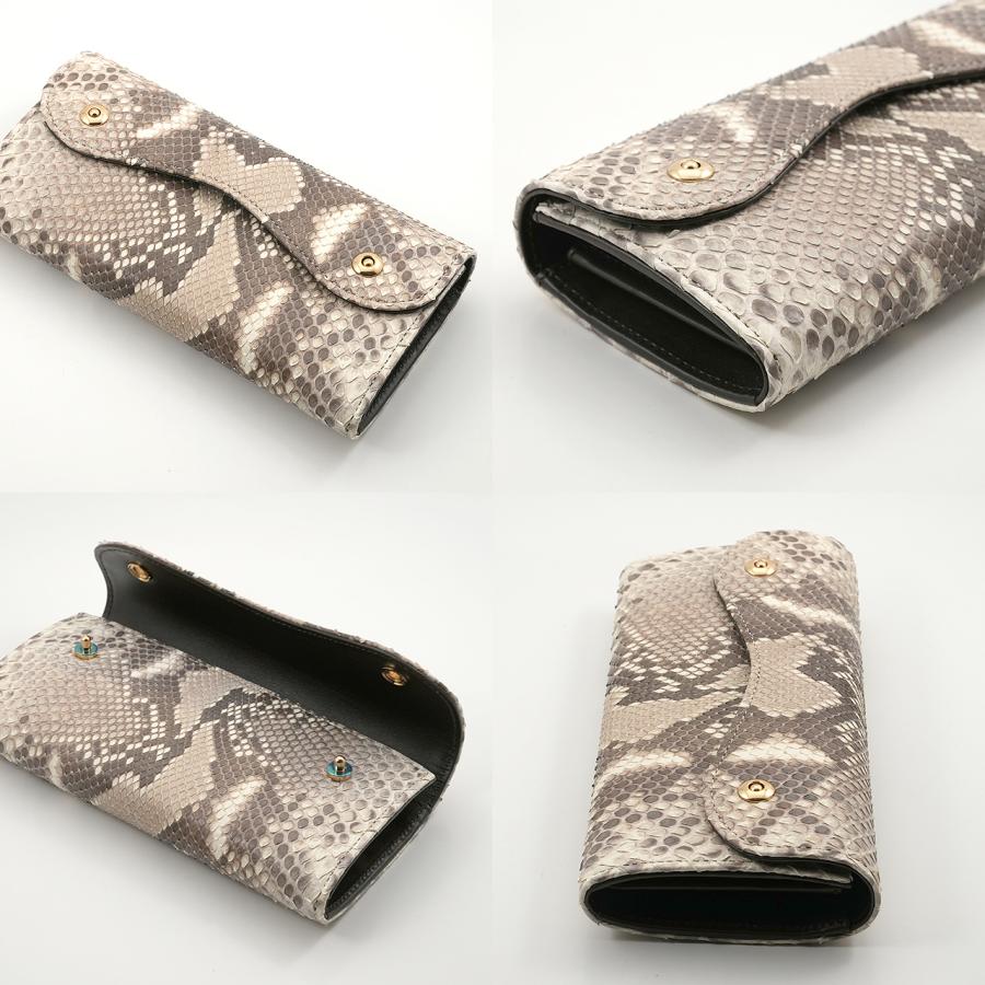 商品を売る イタリアンパイソン × イタリアンカーフ２つ釦（ボタン） Wホック かぶせ型 長財布