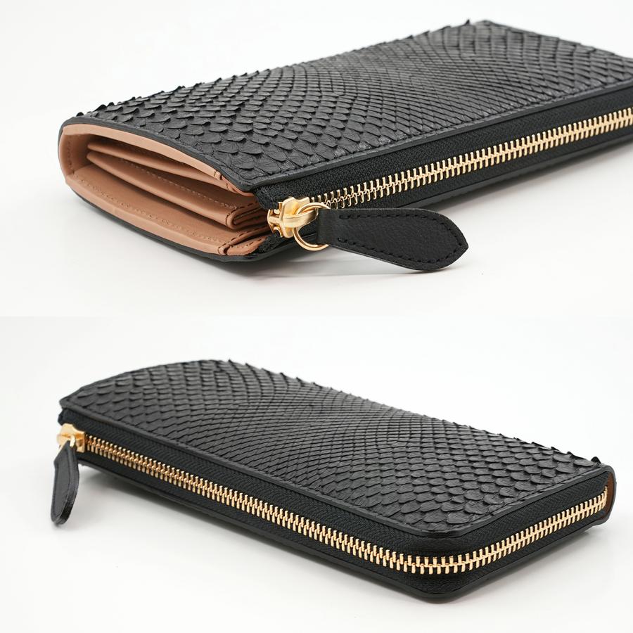 ブラックパイソン 蛇革 本革 L字ファスナー 長財布 黒 |  | 03