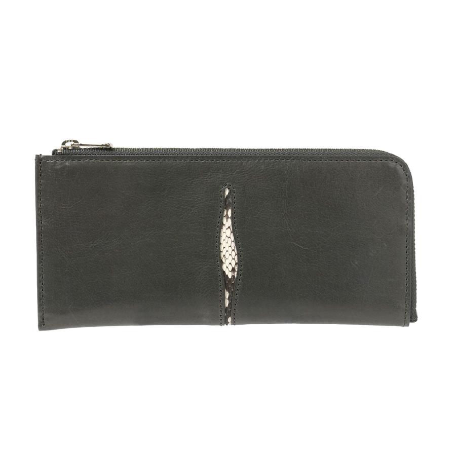 バッファローレザー L字ファスナー 切れ込みデザイン スリム 長財布 （グレー）切れ込み パイソン | 