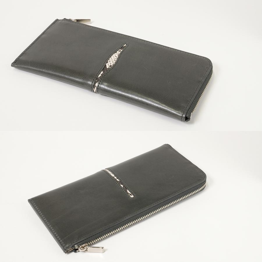 バッファローレザー L字ファスナー 切れ込みデザイン スリム 長財布 （グレー）切れ込み パイソン |  | 01