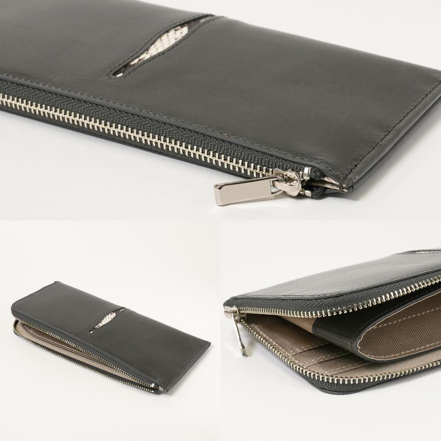 バッファローレザー L字ファスナー 切れ込みデザイン スリム 長財布 （グレー）切れ込み パイソン |  | 02