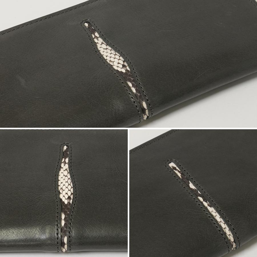 バッファローレザー L字ファスナー 切れ込みデザイン スリム 長財布 （グレー）切れ込み パイソン |  | 05