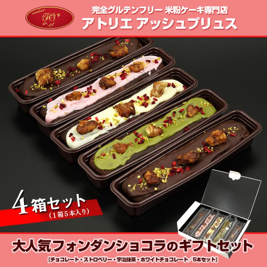 【４箱同時購入】グルテンフリー ギフト 高級チョコレートケーキ　アトリエアッシュプリュス の フォンダンショコラ スリム 5本セット ×4箱