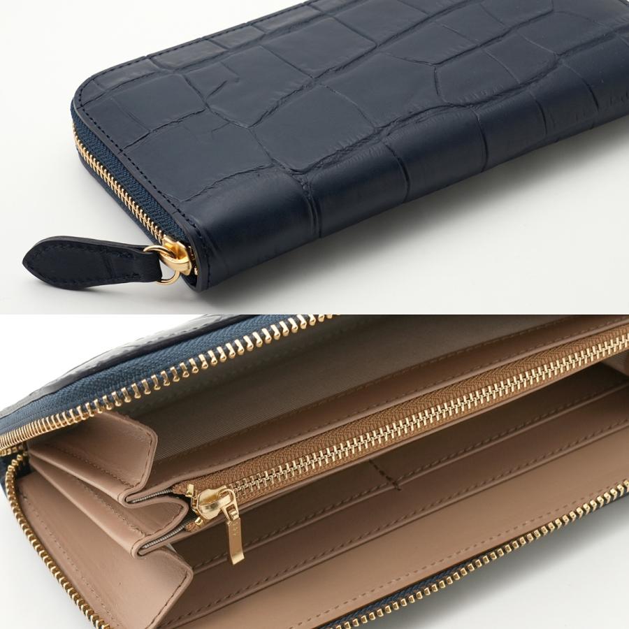 高級 ハンドメイド 財布 ネイビー クロコダイル（型押し） の 本革 