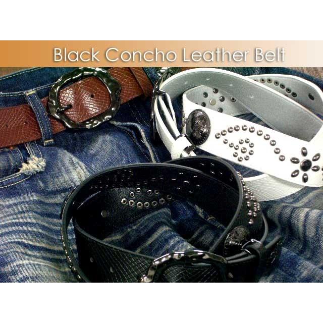 ブラックコーティングコンチョレザーベルト ウェスタンベルト スタッズベルト | 