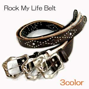 ロックマイライフネームプレート＆スタッズブラスと加工の本革ベルト スタッズベルト ウェスタンベルト | 