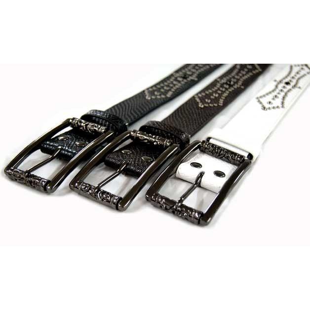 爬虫類柄のスタッズベルトブラックバックルはローラーだよ〜 スタッズベルト ウェスタンベルト |  | 03