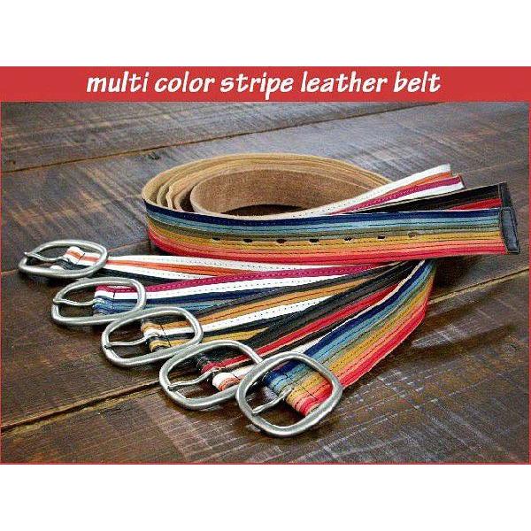 ベルト 革ベルト カジュアル 革製品NEWマルチストライプカラーベルトレザー革 ベルト | 