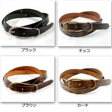 レディースベルト カジュアル柔らかイタリアンレザーの細幅ハートステッチベルト ウエスタンベルト日本製 |  | 02