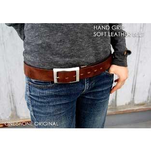 ベルト メンズ カジュアル柔らか艶々イタリアンレザーのハンドグリップベルト日本製 | 
