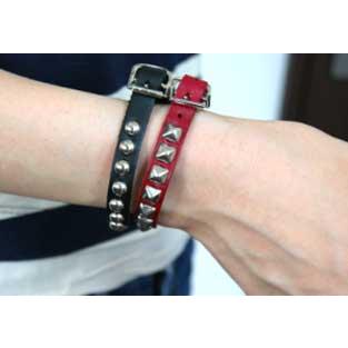 ブレスレット バングル 革小物ドットスタッズレザーブレス |  | 01