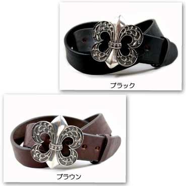 ベルト メンズ 通販ディープゾーン栃木レザーベルト、百合にアラベスクをあしらったピューターバックルのベルトです日本製 |  | 02