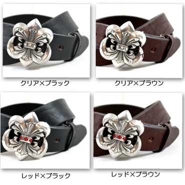 ベルト メンズ 通販ディープゾーン栃木レザーベルト、リリィバックルにカラージルコニアを3石埋め込んだピューターバックルのベルトです日本製 |  | 02