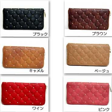 小さなスタッズとキルティングのフェイクレザーラウンドファスナーロングウォレット長財布 アネロ　財布 アネロM |  | 02